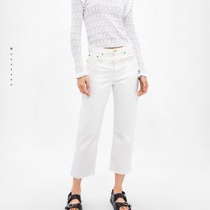 Straight Cropped White Jeans